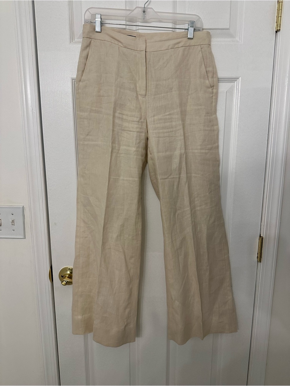 Brooks Brothers Beige Wide-Leg Linen-Blend Pants